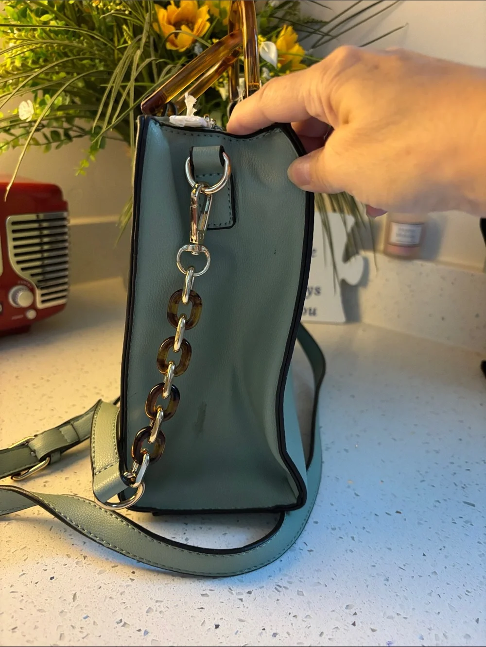 Isabelle Vegan Mint Green Purse with Tortoiseshell Handles